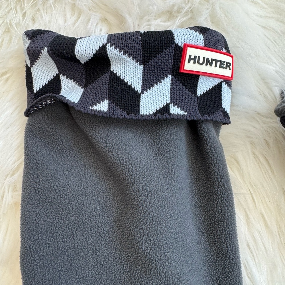 Hunter Black & White Knit Cuff Fleece Boot Socks - Picture 5 of 7